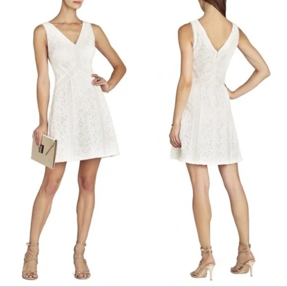 BCBGMAXAZRIA White Gracie Sequin Lace A-line Dress - Size 2